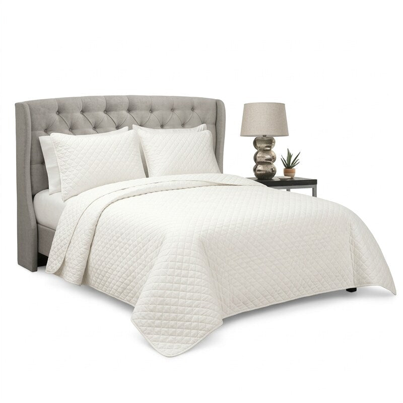 Vanessa Jane Ava Diamond cotton quilt set 3-piece cream with diamond quilting, 2 shams on Tampa Home & Garden Store
