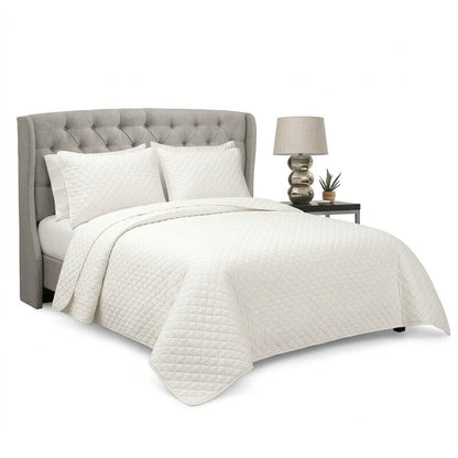 Vanessa Jane Ava Diamond cotton quilt set 3-piece cream with diamond quilting, 2 shams on Tampa Home & Garden Store