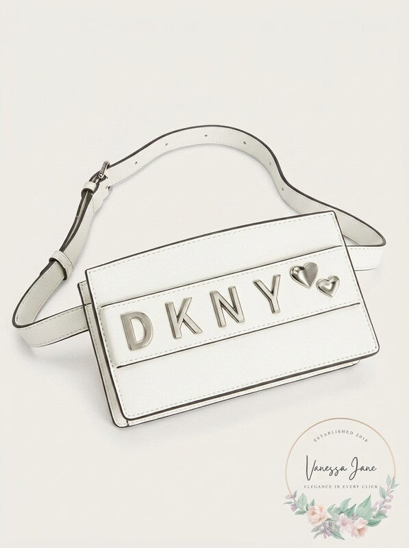 DKNY white leather belt bag with silver hardware and heart accents new with tags on Tampa Home & Garden Store