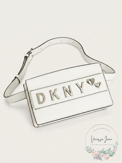 DKNY white leather belt bag with silver hardware and heart accents new with tags on Tampa Home & Garden Store