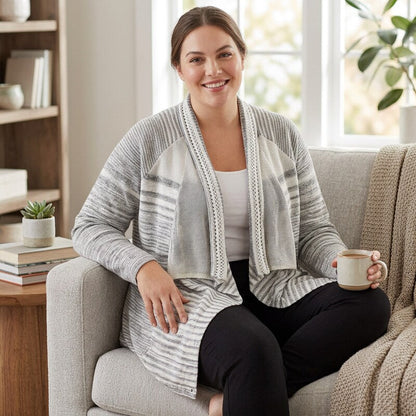 NIC+ZOE Plus Time Change Open-Front Cardigan Size 2X gray knit panels new with tags on Tampa Home & Garden Store