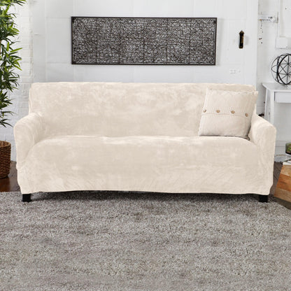 Velvet Stretch Slipcover Gale Collection beige slipcover for sofa by Great Bay Home on Tampa Home & Garden Store