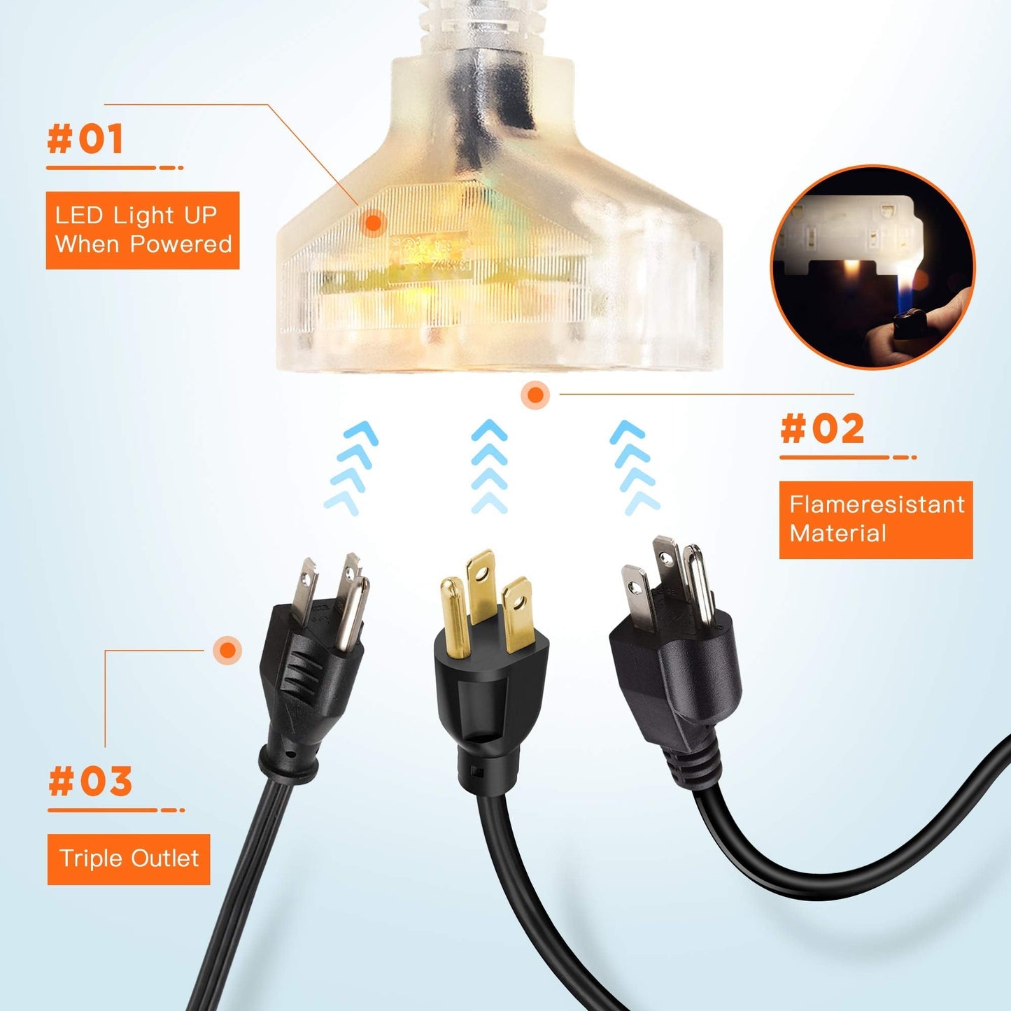 Enrouleur de rallonge rétractable - 12/14/16 AWG