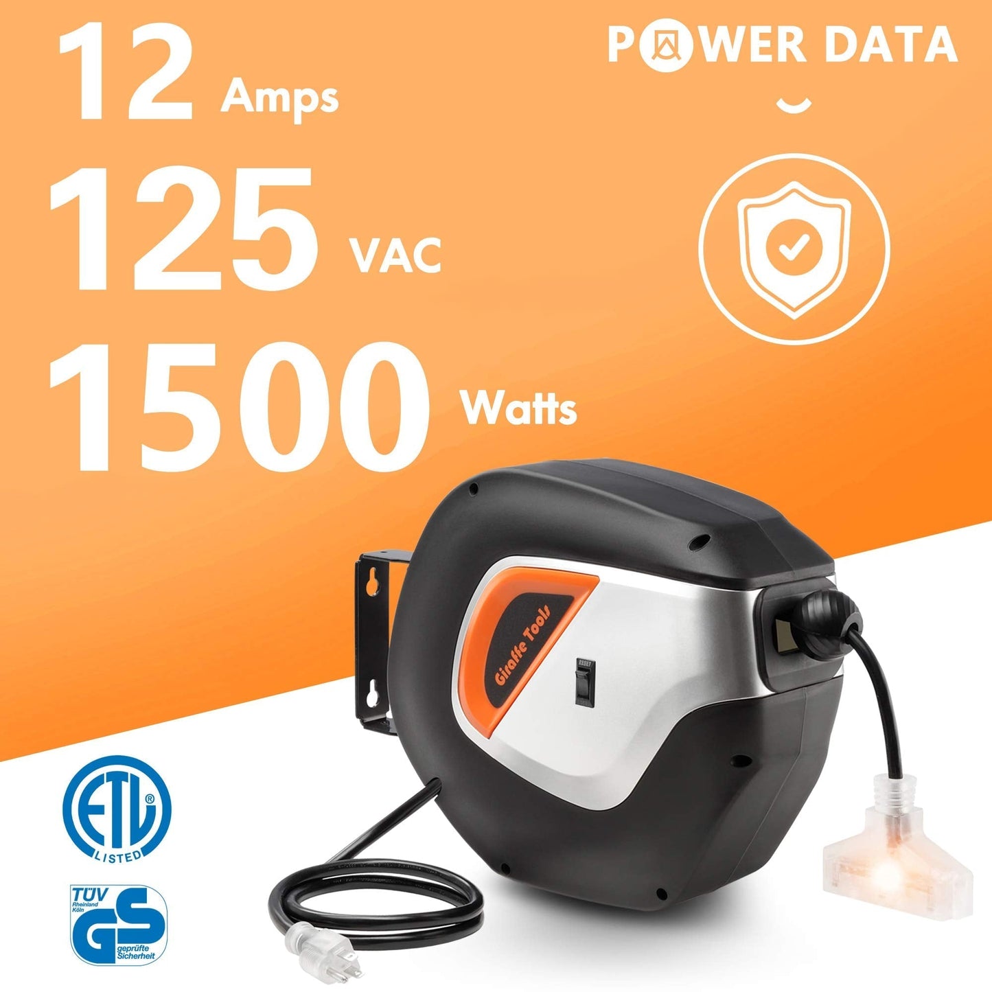 Enrouleur de rallonge rétractable - 12/14/16 AWG