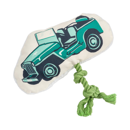 Juguete de peluche para perro Country Living: Jeep militar retro con chirriador y papel arrugado