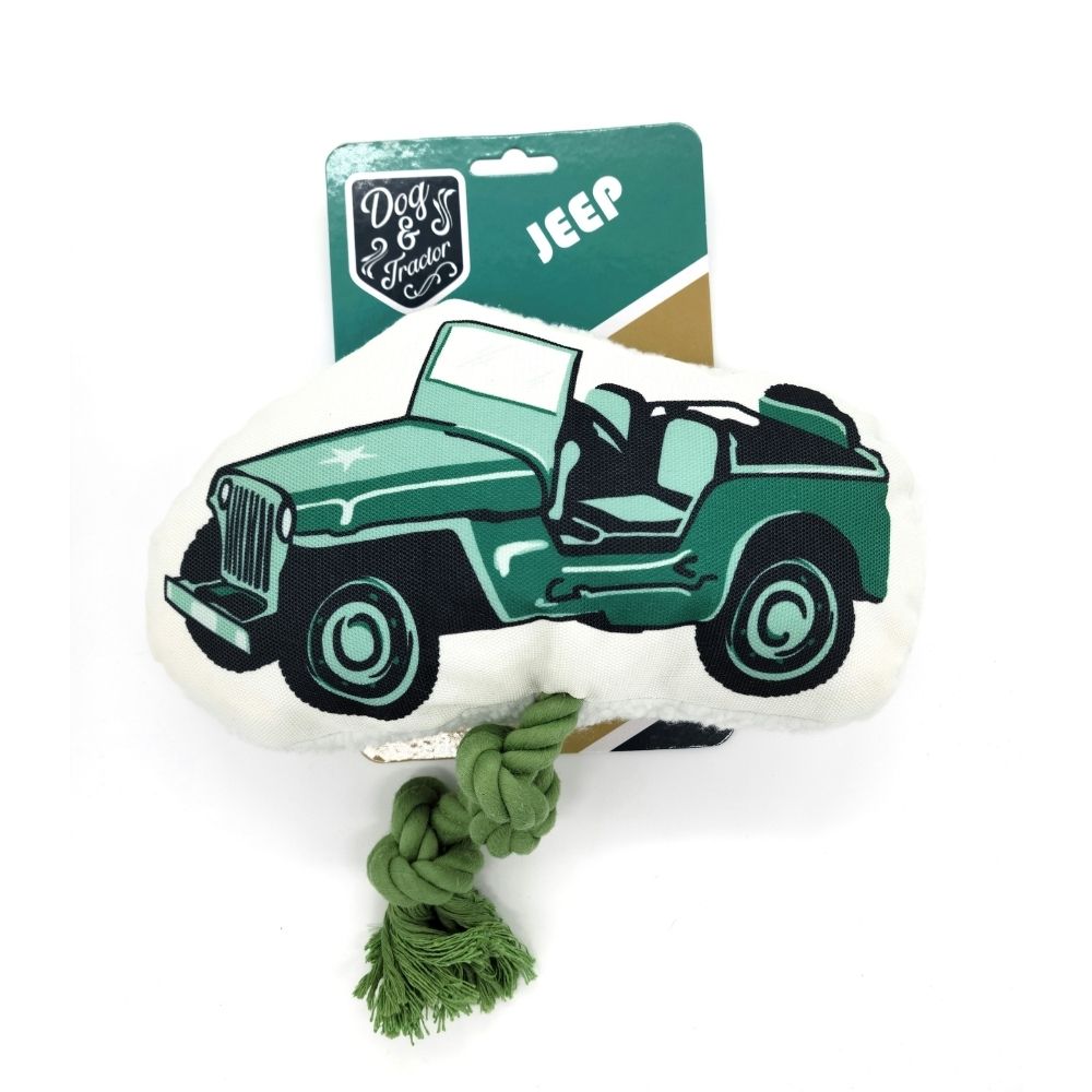 Juguete de peluche para perro Country Living: Jeep militar retro con chirriador y papel arrugado