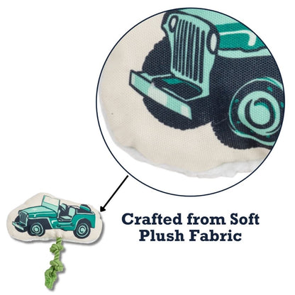 Juguete de peluche para perro Country Living: Jeep militar retro con chirriador y papel arrugado