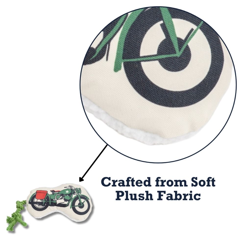 Juguete de peluche para perro Country Living: motocicleta militar retro con chirriador y papel arrugado