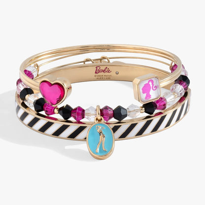 Retro Barbie bracelet set of 3 by Alex and Ani gold-tone bangles with pink heart charm on Tampa Home & Garden Store