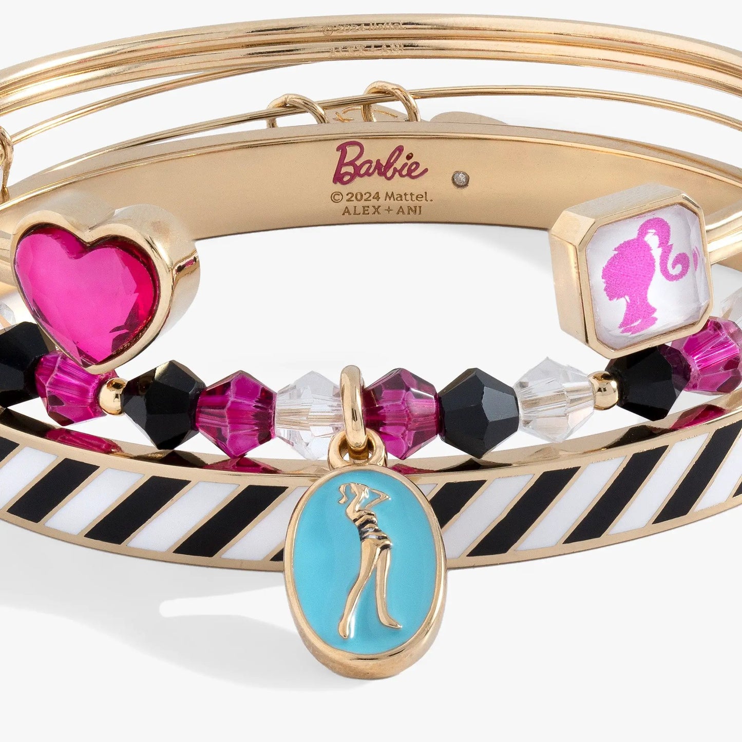 Retro Barbie bracelet set of 3 by ALEX AND ANI; pink heart and turquoise charms on Tampa Home & Garden Store