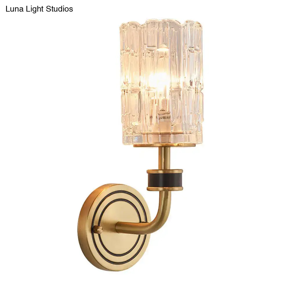 Brass wall sconce with black accent and crystal glass shade Decorbites on Tampa Home & Garden Store