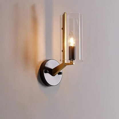 Brass Glass Wall Sconce Industrial Style with cylindrical glass shade and gold finish Decorbites on Tampa Home & Garden Store