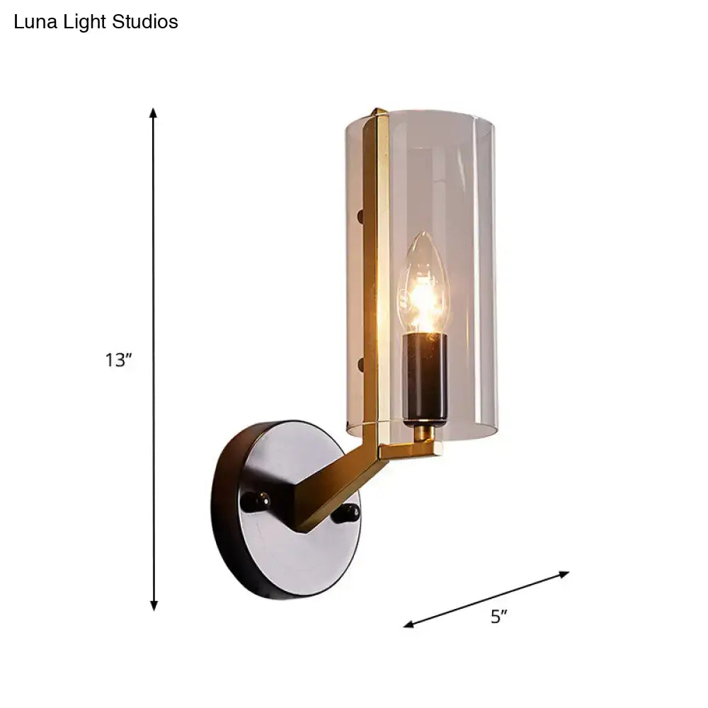 Brass Glass Wall Sconce Industrial Style by Decorbites, cylindrical glass shade and brass arm on Tampa Home & Garden Store