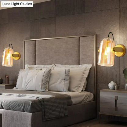 Brass Cloche Sconce Light by Decorbites, amber glass dome, wall-mounted pair on Tampa Home & Garden Store