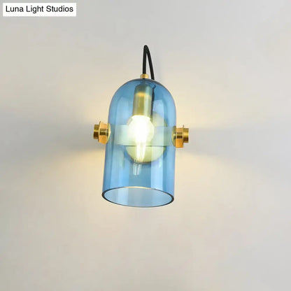 Brass cloche sconce light with blue glass shade, Decorbites wall-mount fixture on Tampa Home & Garden Store