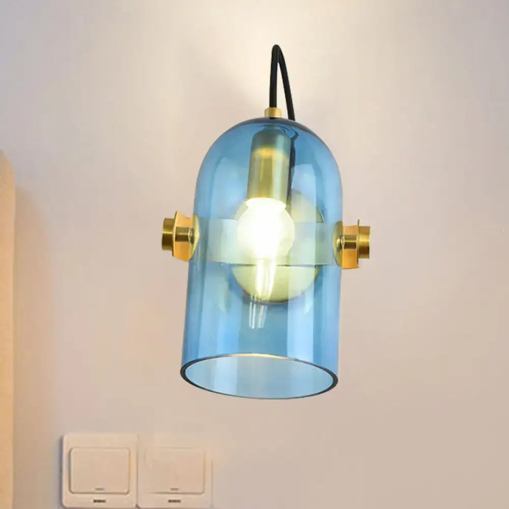 Brass cloche sconce light with blue glass shade and brass hardware Decorbites on Tampa Home & Garden Store