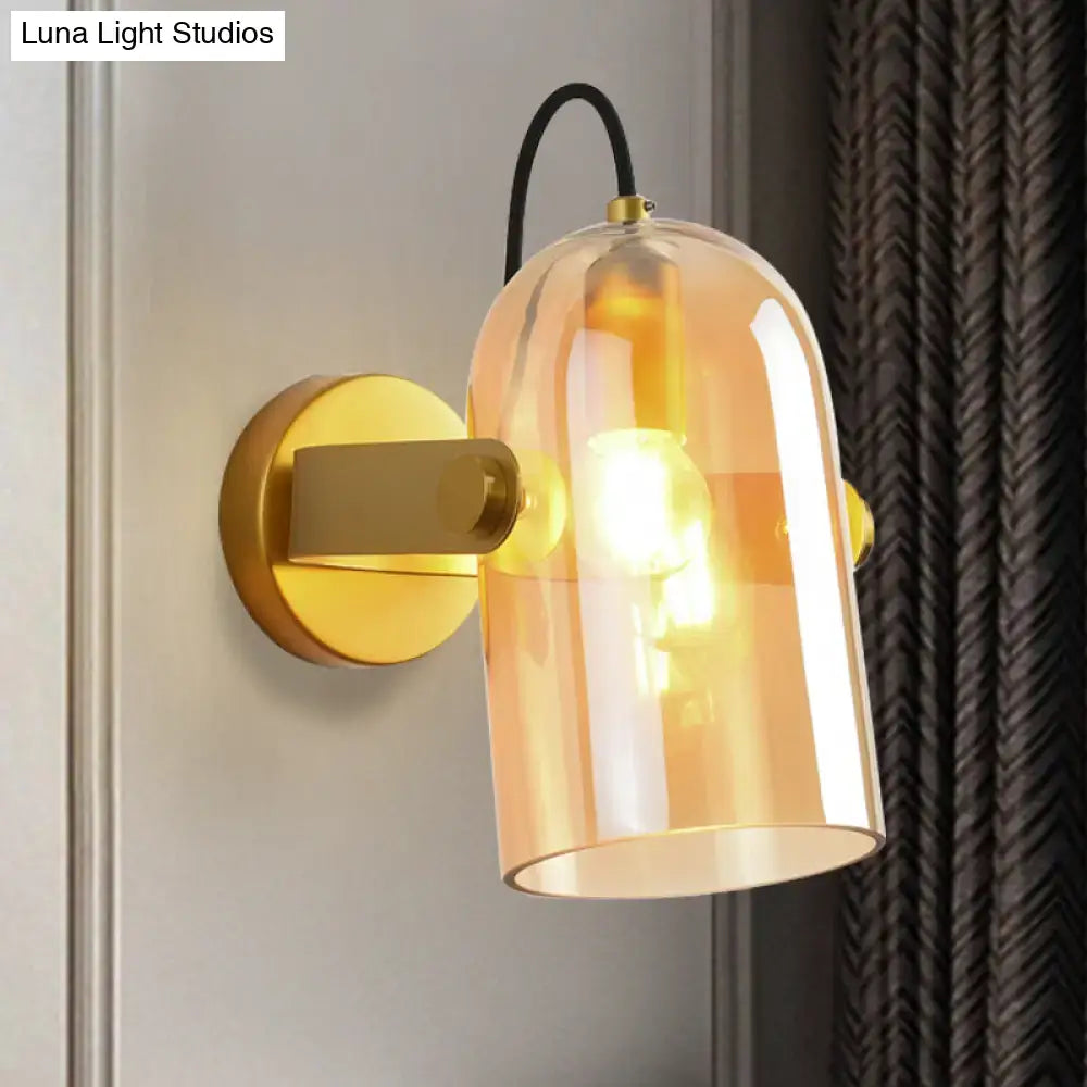 Brass cloche sconce light with amber glass shade, wall-mount fixture by Luna Light Studios on Tampa Home & Garden Store