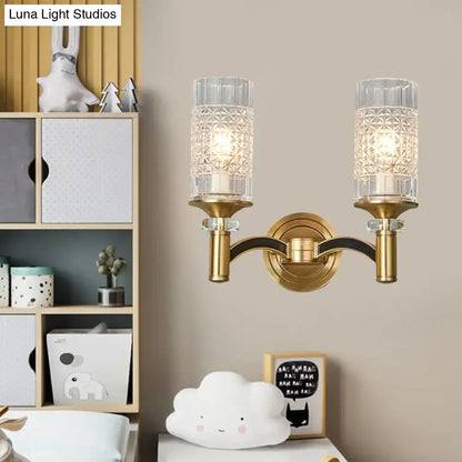 Brass Crystal Gridded Wall Sconce by Decorbites, two-light gold with crystal grid shades on Tampa Home & Garden Store
