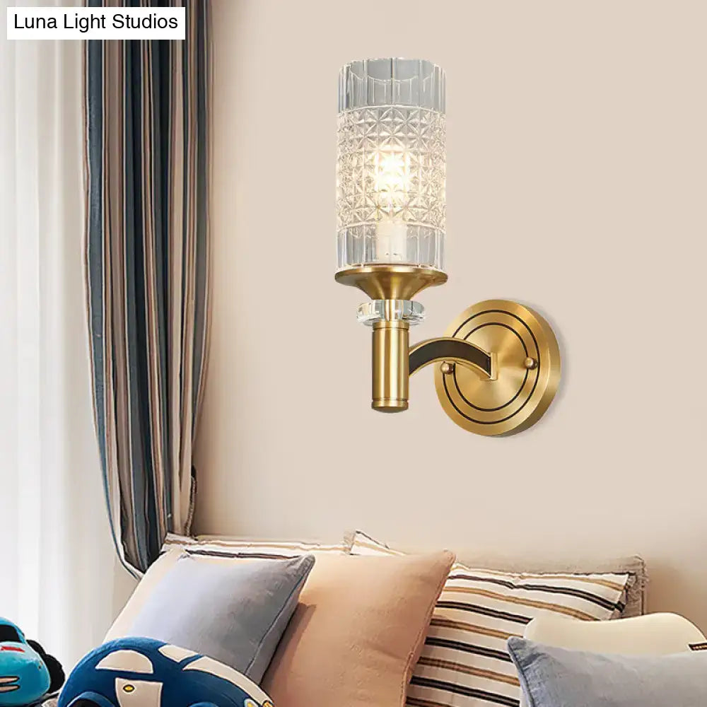 Brass crystal gridded wall sconce with diamond glass shade and gold mount Decorbites on Tampa Home & Garden Store