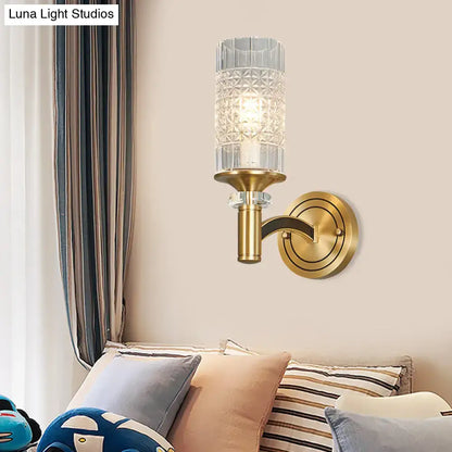 Brass crystal gridded wall sconce with diamond glass shade and gold mount Decorbites on Tampa Home & Garden Store