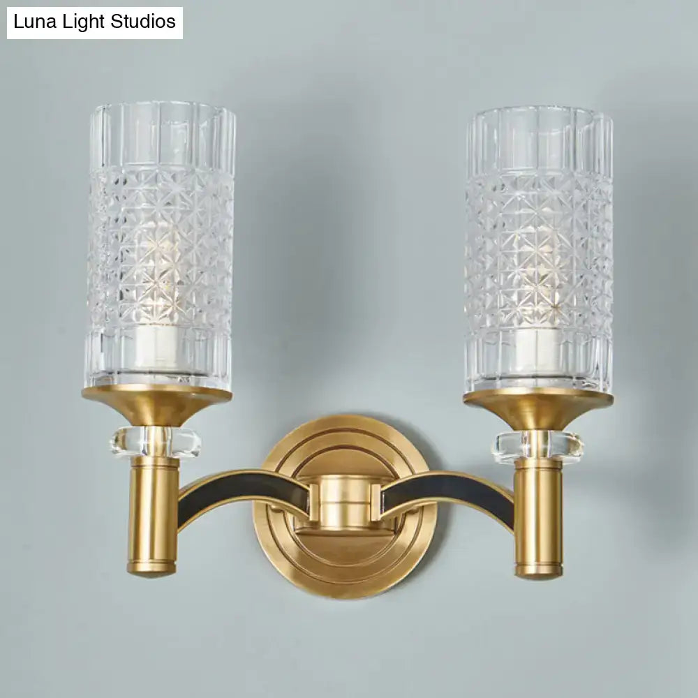 Brass crystal gridded wall sconce with two glass shades, Decorbites, Home & Garden on Tampa Home & Garden Store
