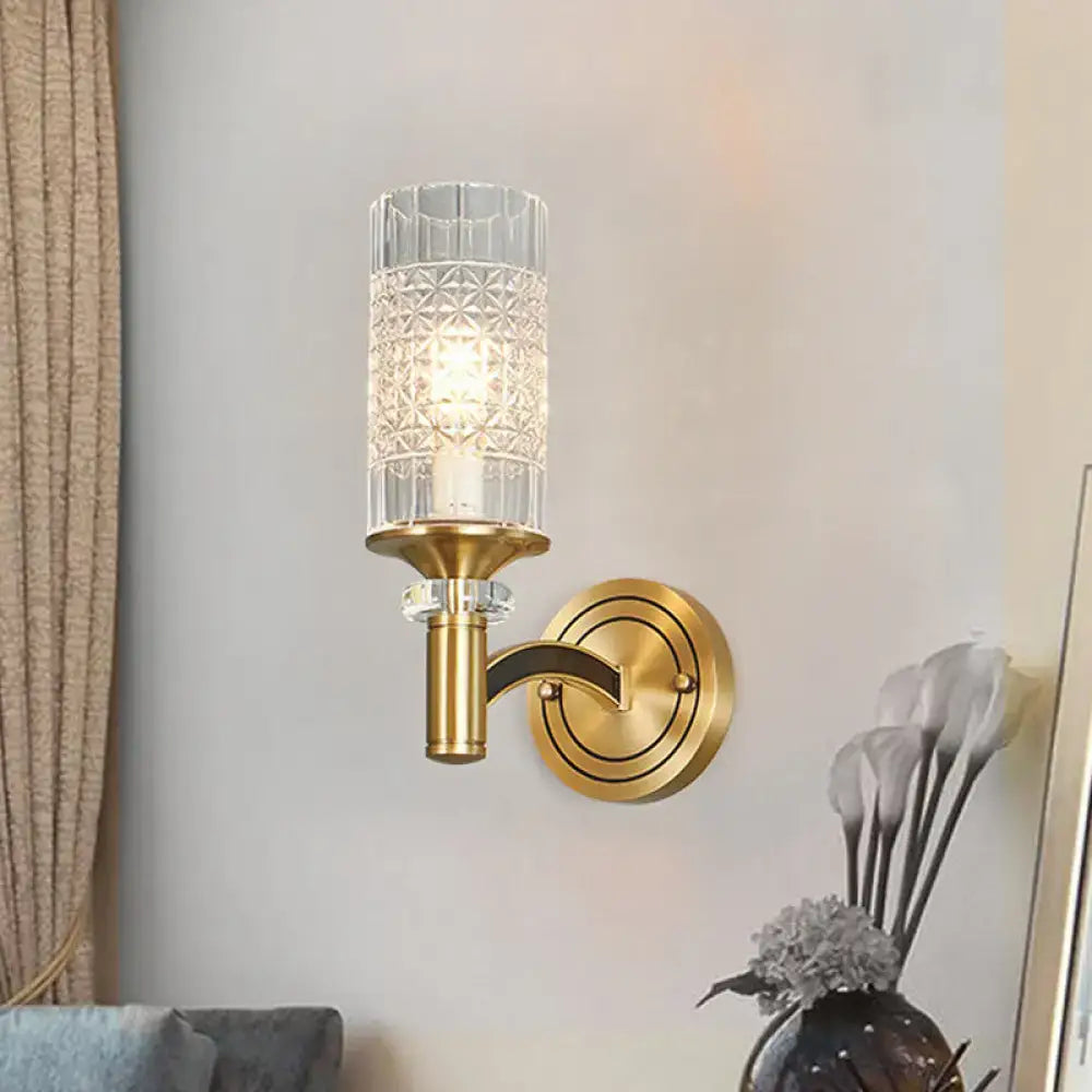 Decorbites Brass Crystal Gridded Wall Sconce with clear geometric glass shade 1-light on Tampa Home & Garden Store