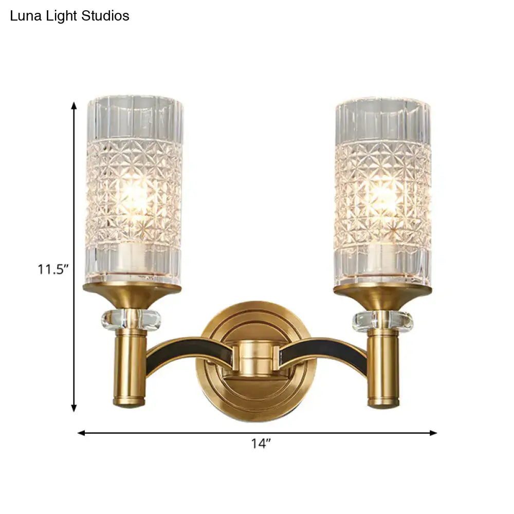 Brass Crystal Gridded Wall Sconce with dual glass shades, gold finish, 2-light Decorbites on Tampa Home & Garden Store