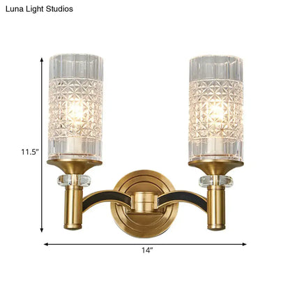 Brass Crystal Gridded Wall Sconce with dual glass shades, gold finish, 2-light Decorbites on Tampa Home & Garden Store