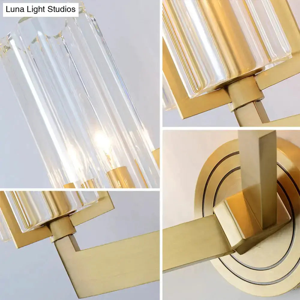 Retro Brass Ribbed Glass Wall Lamp Sconce