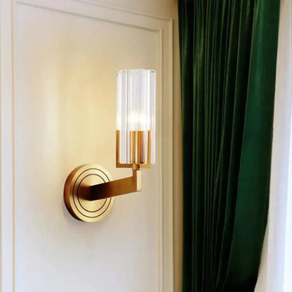 Retro Brass Ribbed Glass Wall Lamp Sconce