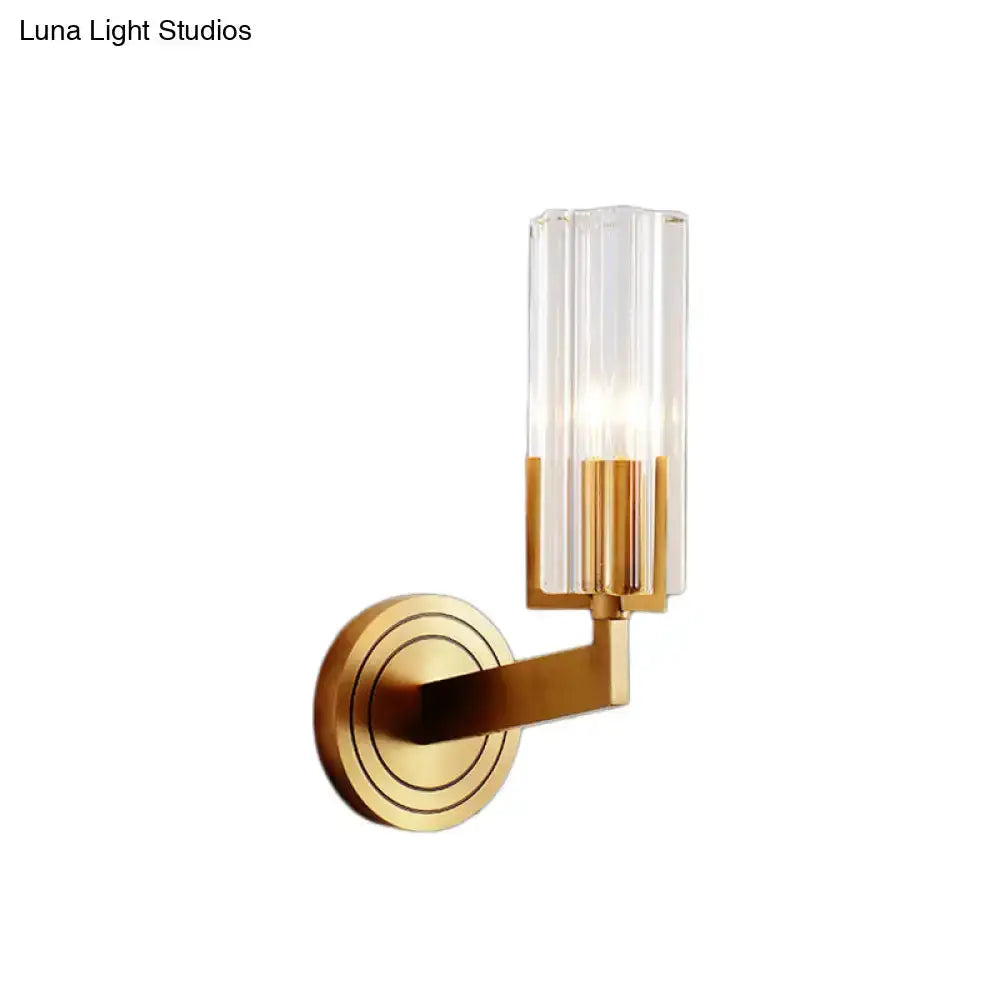 Retro Brass Ribbed Glass Wall Lamp Sconce