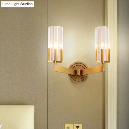 Retro Brass Ribbed Glass Wall Lamp Sconce