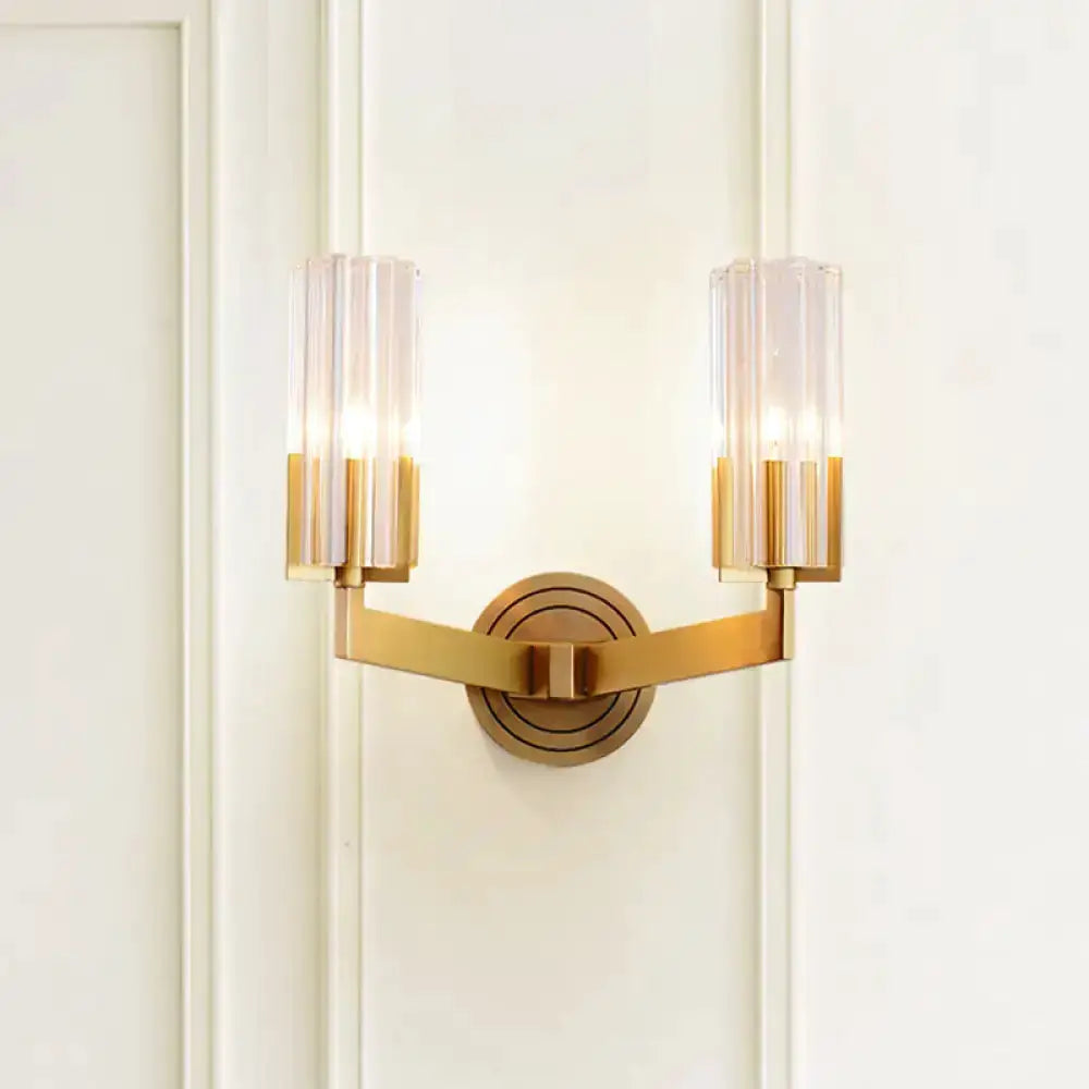 Retro Brass Ribbed Glass Wall Lamp Sconce