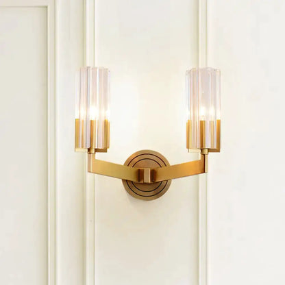 Retro Brass Ribbed Glass Wall Lamp Sconce
