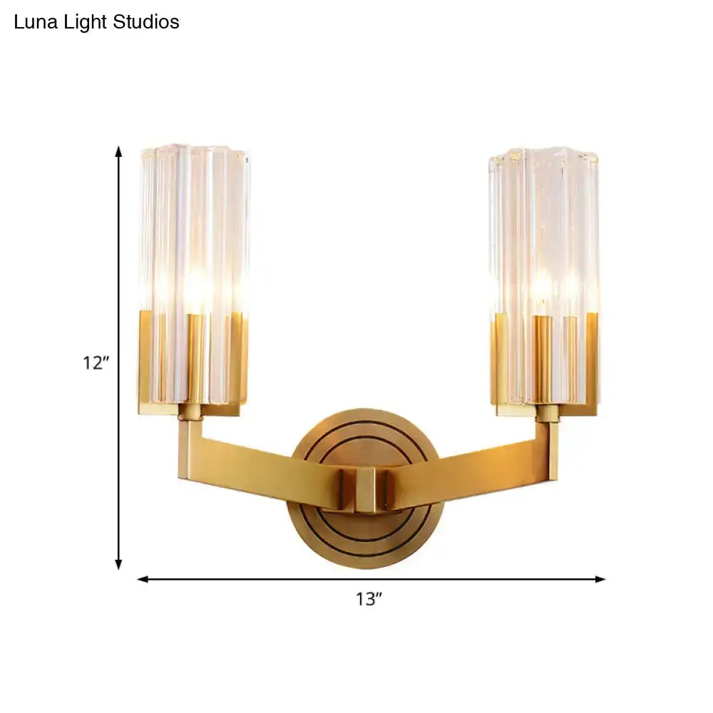 Retro Brass Ribbed Glass Wall Lamp Sconce