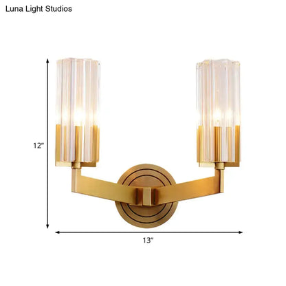 Retro Brass Ribbed Glass Wall Lamp Sconce