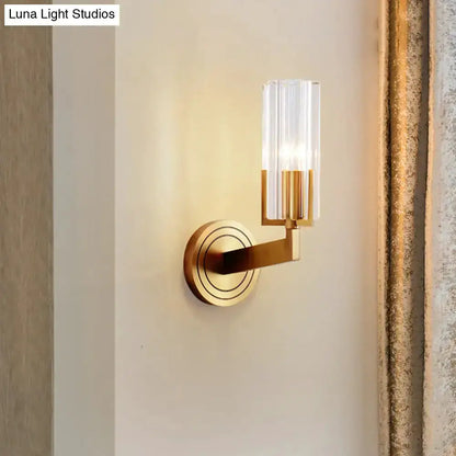 Retro Brass Ribbed Glass Wall Lamp Sconce