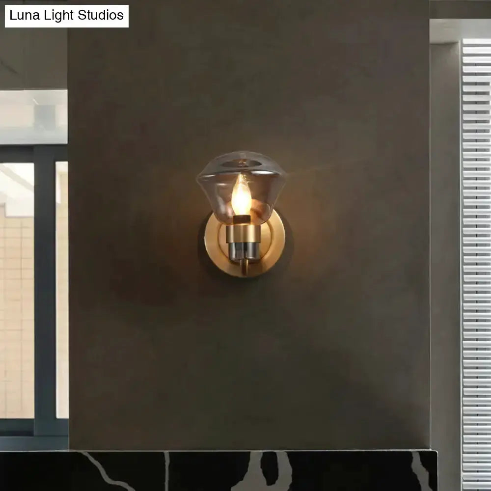 Retro brass wall light fixture with smoke gray amber glass shade, bedroom sconce Decorbites on Tampa Home & Garden Store