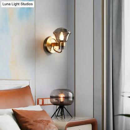 Retro brass smoke gray amber glass wall light fixture bedroom sconce on Tampa Home & Garden Store