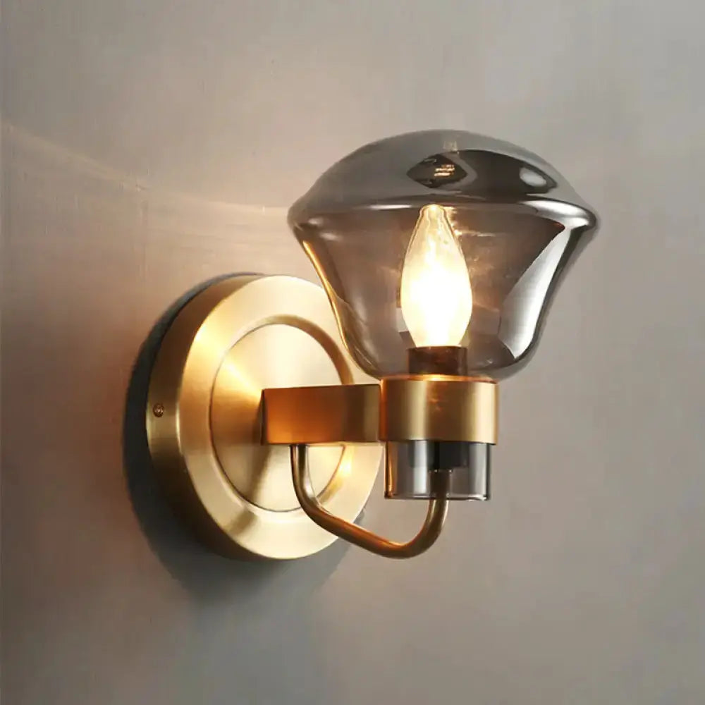 Retro brass wall sconce with smoke gray and amber glass shade Decorbites bedroom lighting on Tampa Home & Garden Store