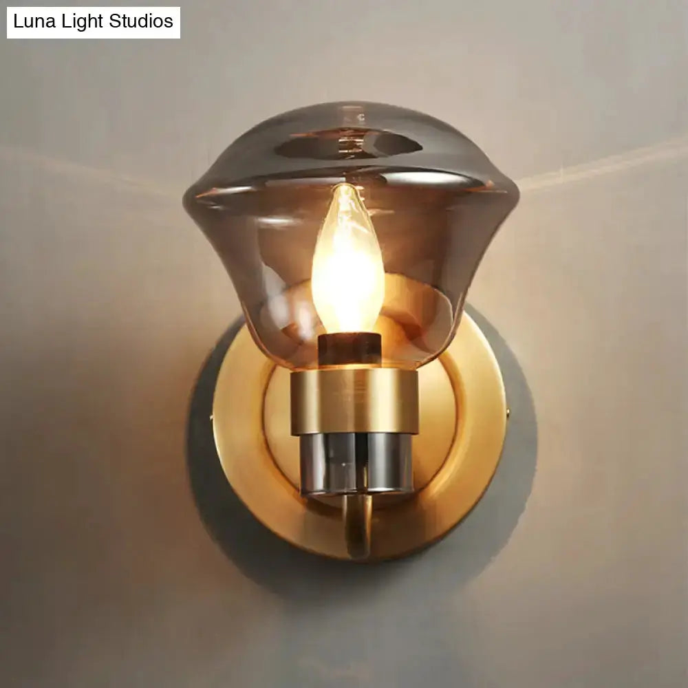 Retro brass wall sconce with smoke gray & amber glass shade by Decorbites on Tampa Home & Garden Store