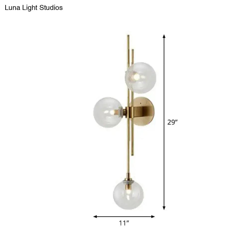 Decorbites Brass Triple Globe Sconce with glass globes on brass rods, wall mount, 29in tall on Tampa Home & Garden Store