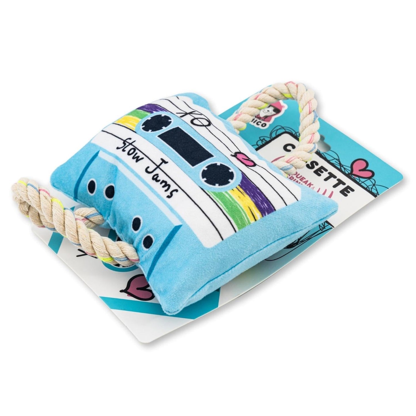 Peluche pour chien en forme de cassette audio rétro – avec couineur et papier froissé pour des heures de jeu amusantes