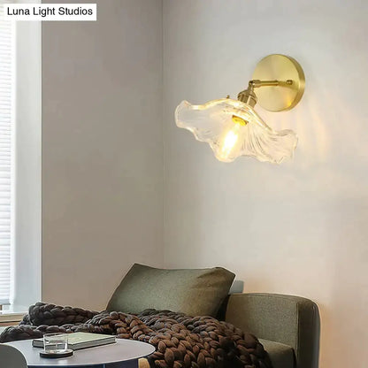 Copper Glass Wall Sconce by Decorbites with brass backplate and flower glass shade wall-mounted on Tampa Home & Garden Store