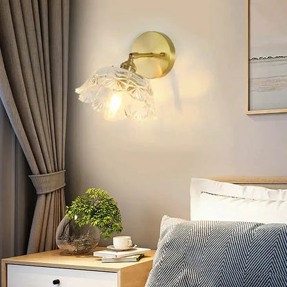 Copper Glass Wall Sconce by Decorbites; brass round wall plate with faceted crystal shade on Tampa Home & Garden Store