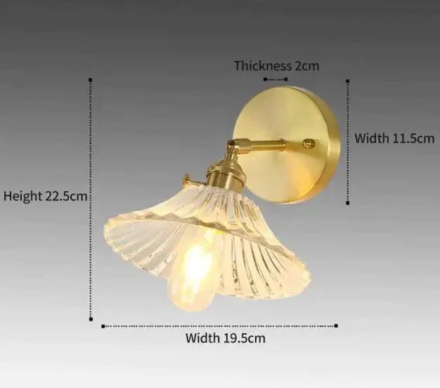 Copper Glass Wall Sconce by Decorbites with brass backplate and ribbed glass shade on Tampa Home & Garden Store