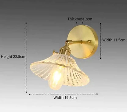 Copper Glass Wall Sconce by Decorbites with brass backplate and ribbed glass shade on Tampa Home & Garden Store