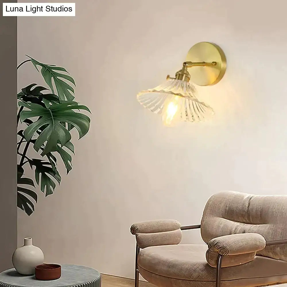 Copper Glass Wall Sconce by Decorbites with brass backplate and ribbed glass shade on Tampa Home & Garden Store