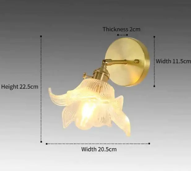 Copper Glass Wall Sconce by Decorbites with gold finish and floral glass shade on Tampa Home & Garden Store
