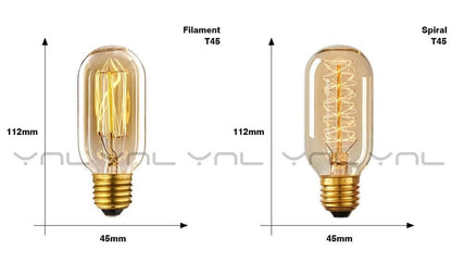 Stevvex Edison bulb pair with straight and spiral T45 filaments, clear glass, E27 base 112mm tall 45mm dia on Tampa Home & Garden Store